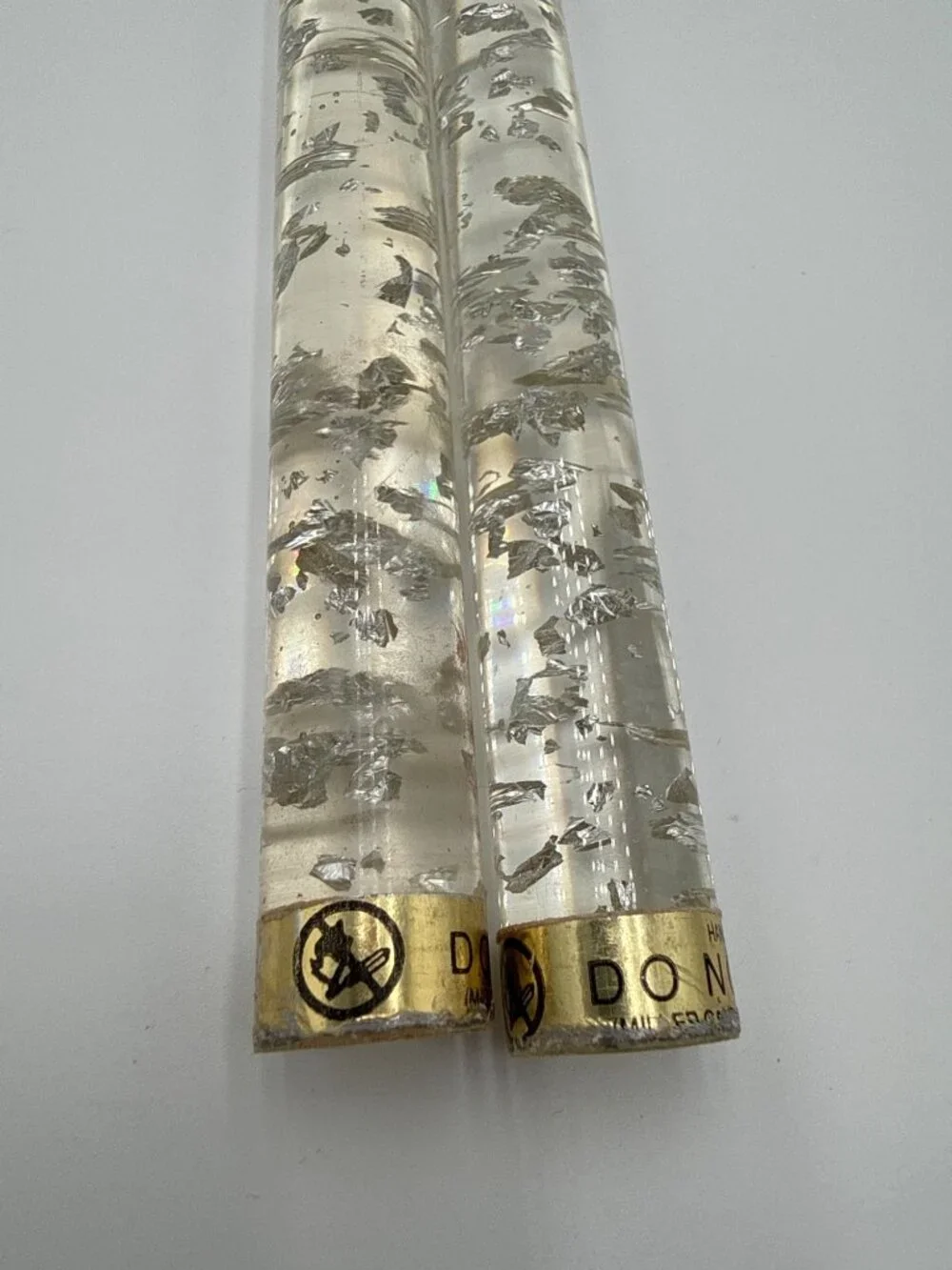 Vintage Clear Gold Silver Flakes Lucite Acrylic Candle Stick 10" Made USA MCM - Picture 3 of 4